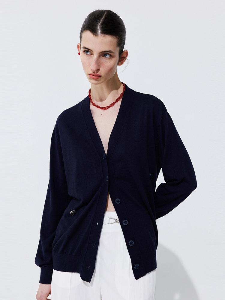 Silky Unbalanced Cardigan_Navy