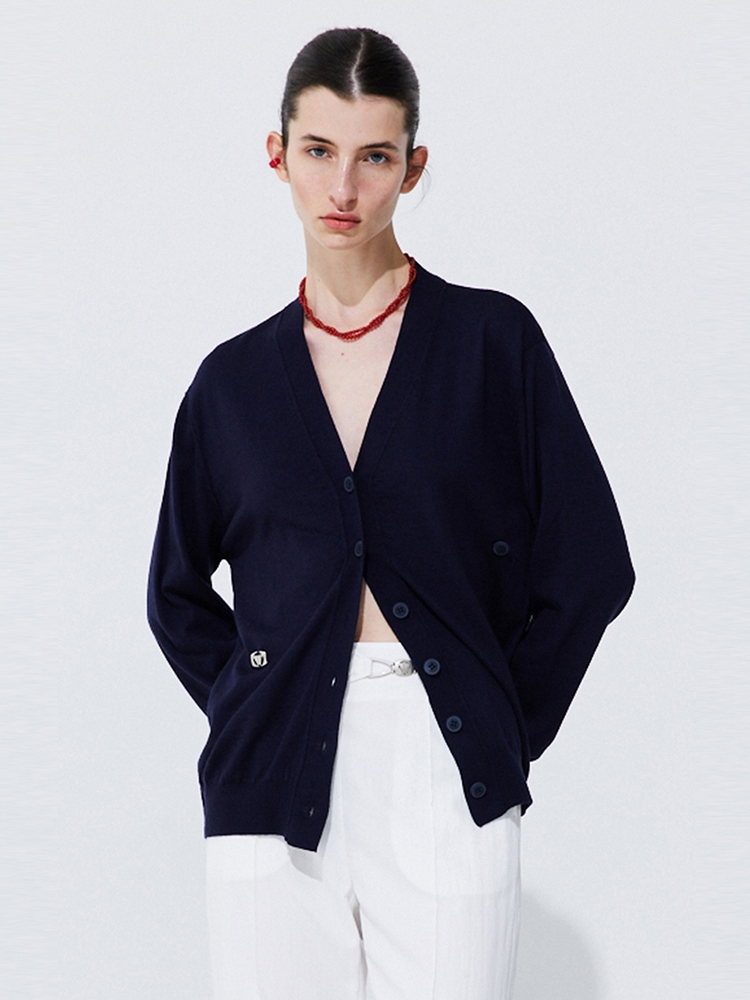 Silky Unbalanced Cardigan_Navy