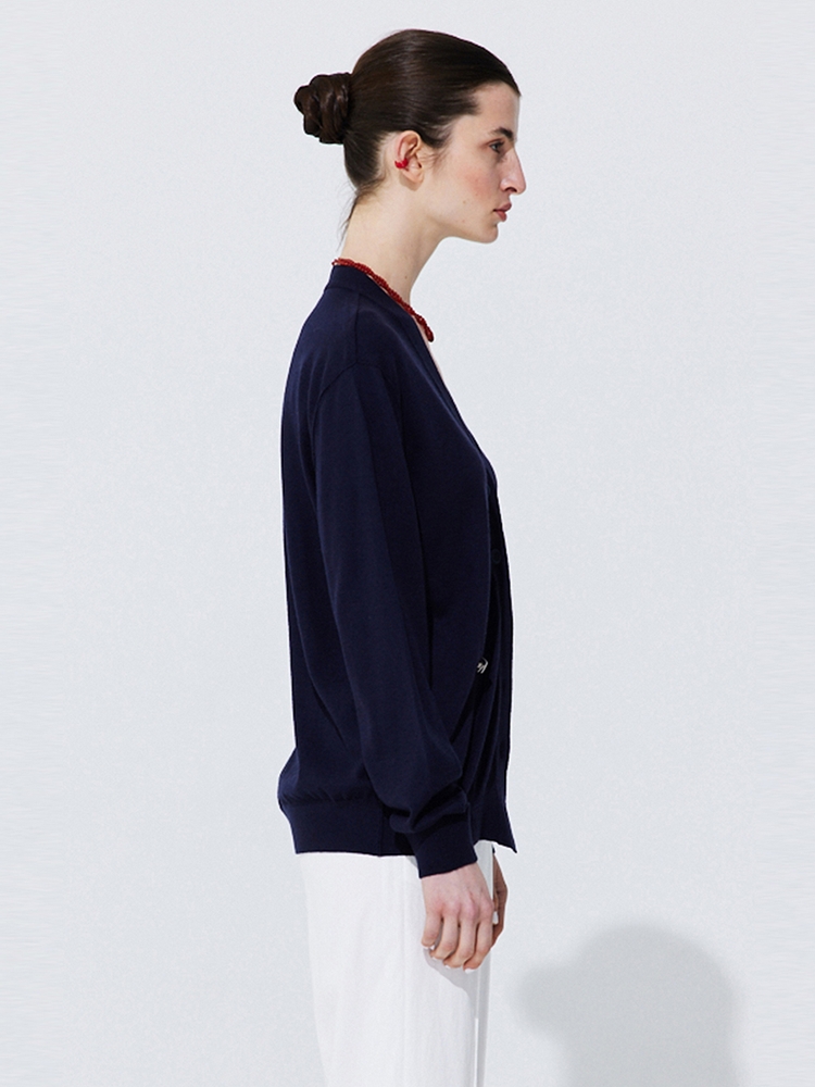 Silky Unbalanced Cardigan_Navy