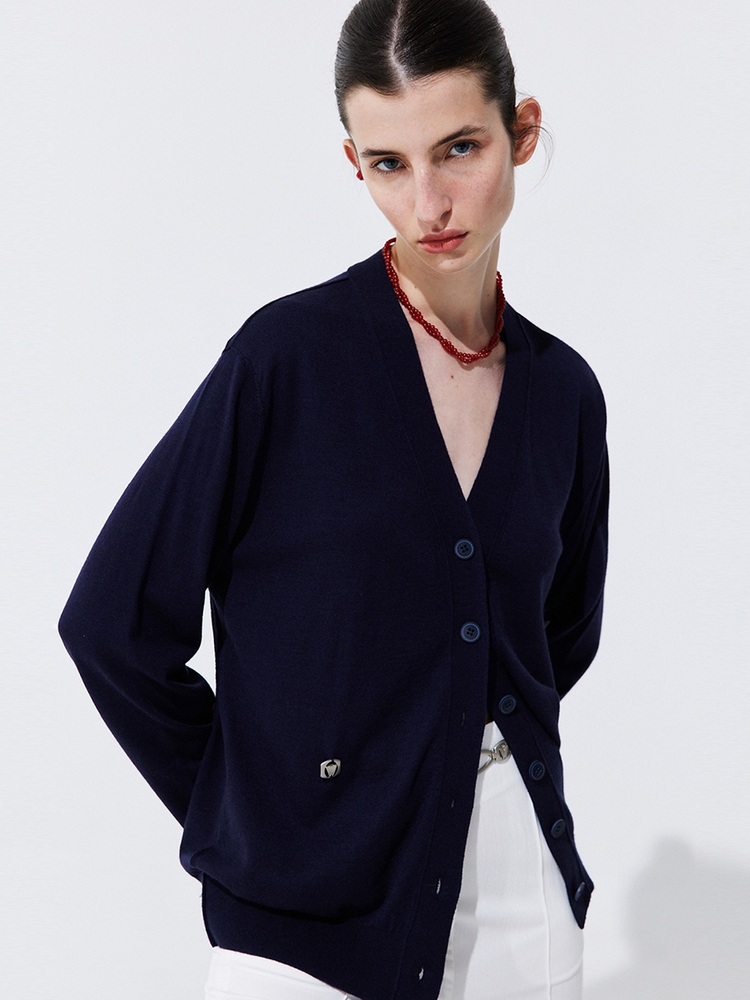 Silky Unbalanced Cardigan_Navy