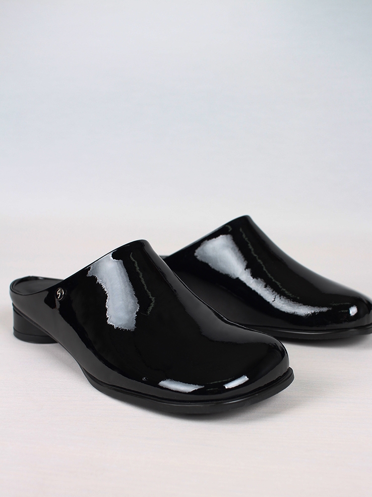 Kkulao square low mules_black patent