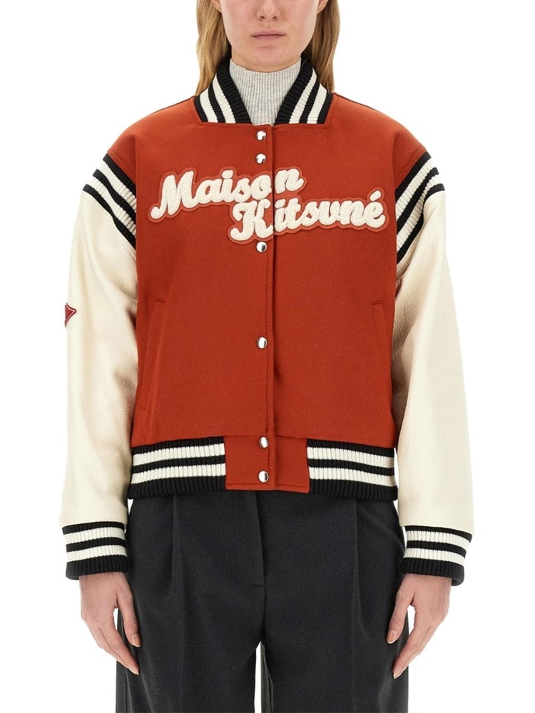 메종키츠네 VARSITY JACKET WITH LOGO LW02105WM0023_BURNTRED