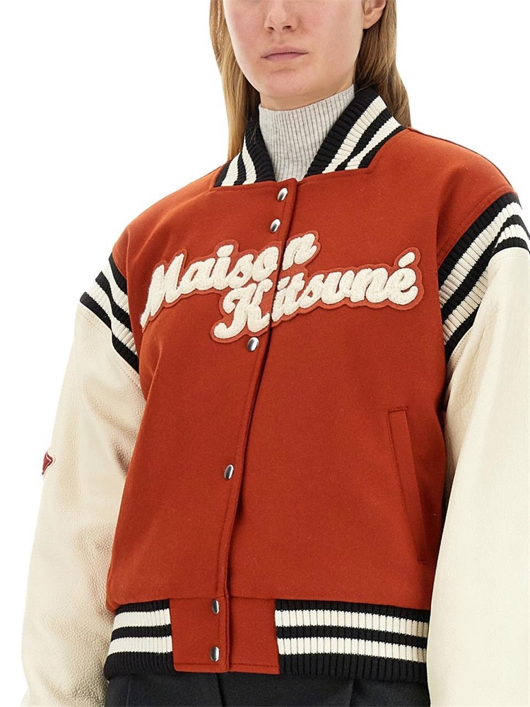 메종키츠네 VARSITY JACKET WITH LOGO LW02105WM0023_BURNTRED