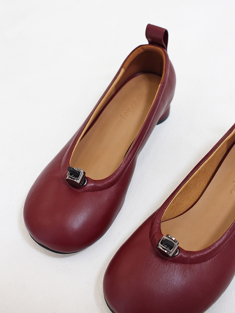 Ngela round toe stopper flatshoes_burgundy