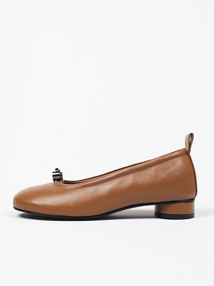 Ngela round toe stopper flatshoes_camel