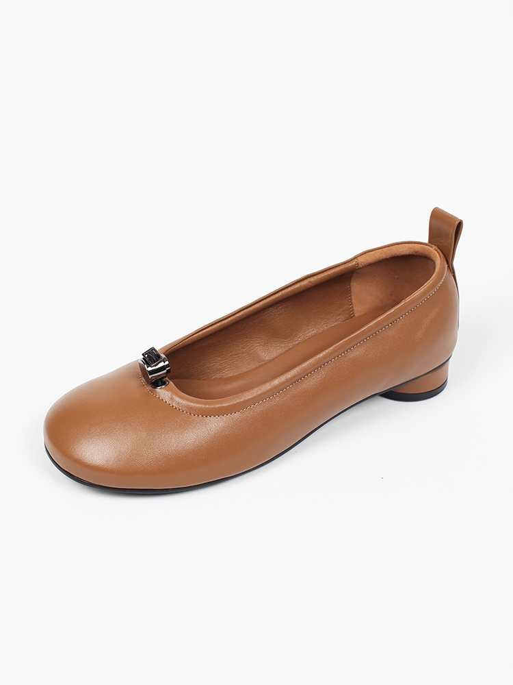 Ngela round toe stopper flatshoes_camel