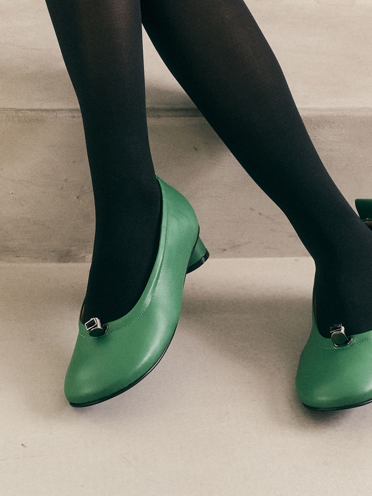 Ngela round toe stopper flatshoes_green