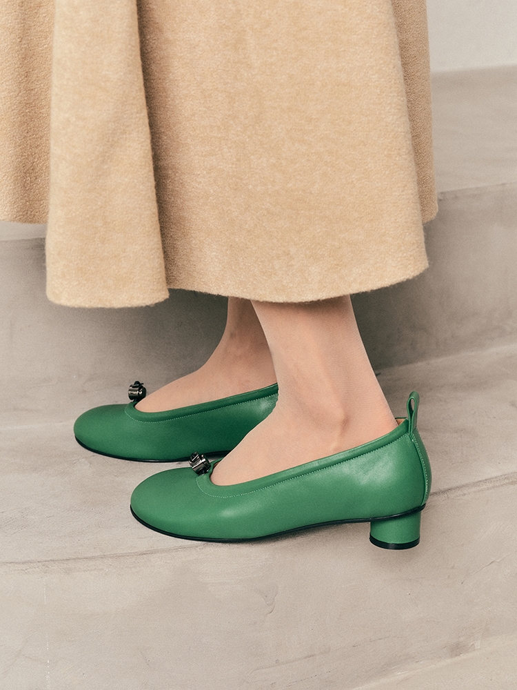 Ngela round toe stopper flatshoes_green