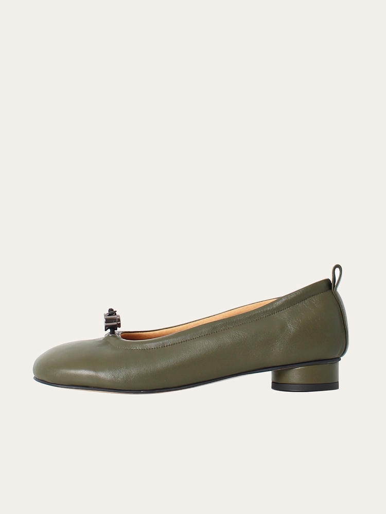 Ngela round toe stopper flatshoes_khaki