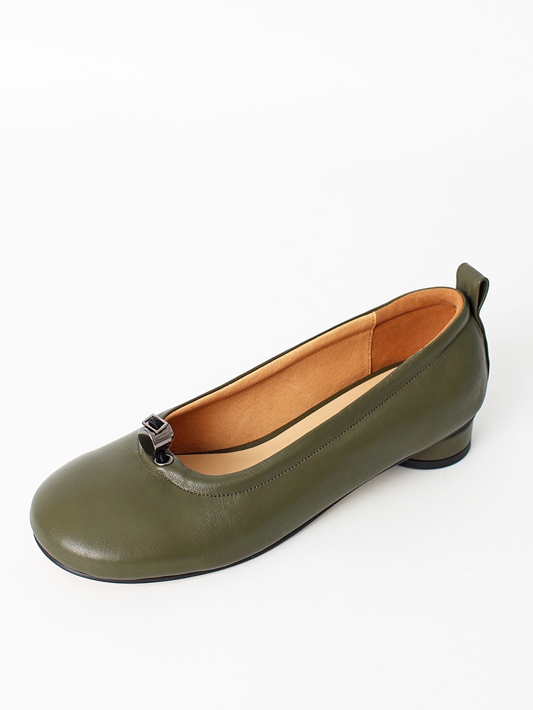 Ngela round toe stopper flatshoes_khaki