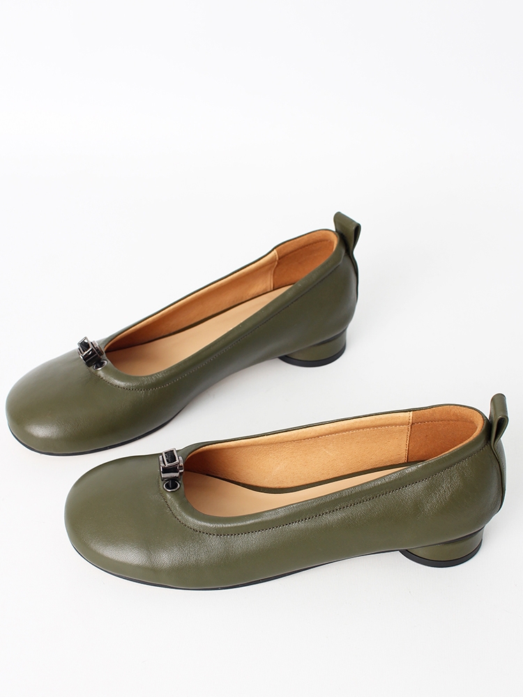 Ngela round toe stopper flatshoes_khaki