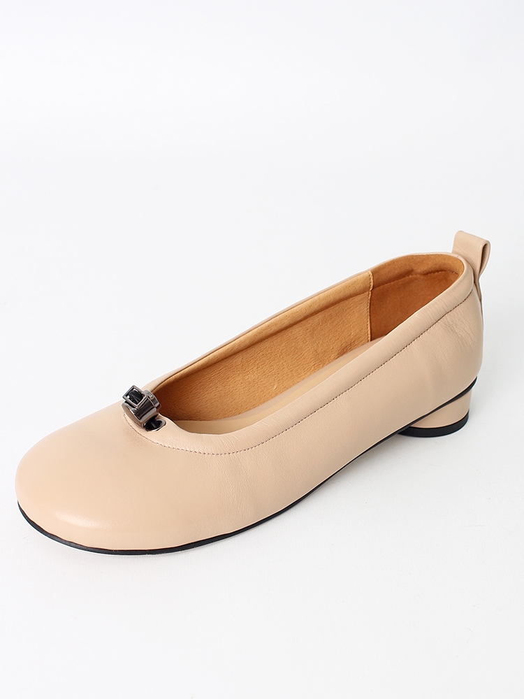 Ngela round toe stopper flatshoes_pinkbeige