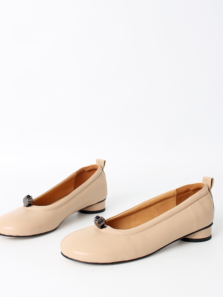 Ngela round toe stopper flatshoes_pinkbeige