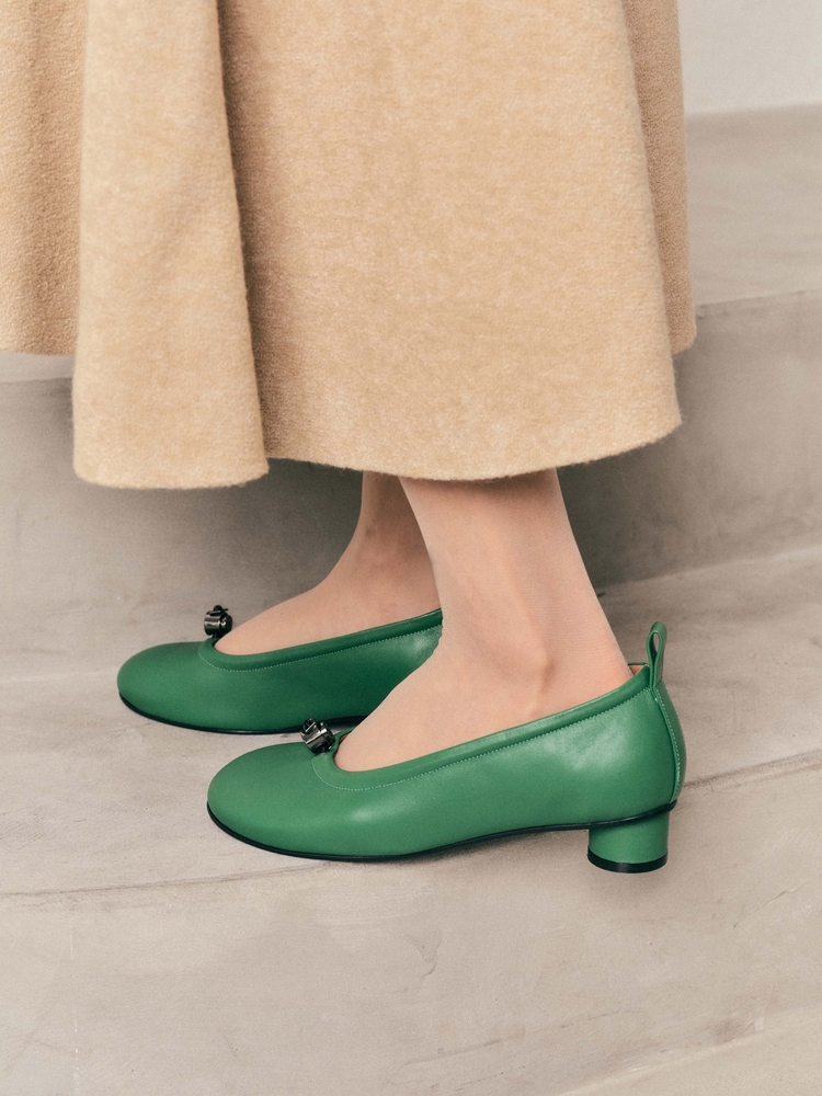 Ngela round toe stopper low pumps_green