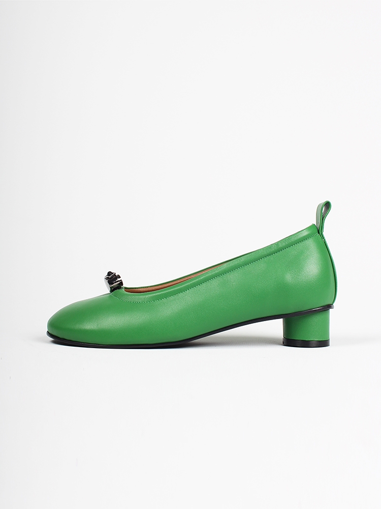 Ngela round toe stopper low pumps_green