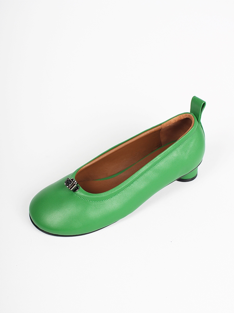 Ngela round toe stopper low pumps_green