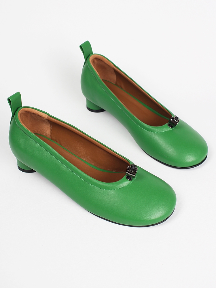 Ngela round toe stopper low pumps_green