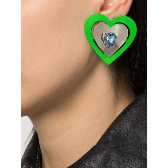 [해외배송] 23SS 사프 사푸 이어링 NEON HEART EARRINGS GREEN SILVER GREEN