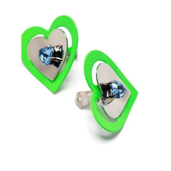 [해외배송] 23SS 사프 사푸 이어링 NEON HEART EARRINGS GREEN SILVER GREEN