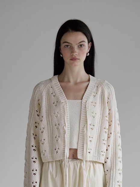 FLORAL CROCHET STRAP SUMMER CARDIGAN IVORY