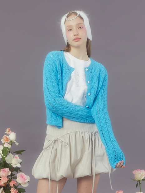 HEART BUTTON CABLE CARDIGAN (AQUA BLUE)