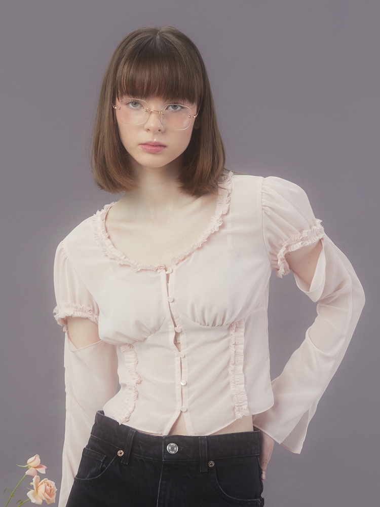 TWO-WAY CHIFFON BLOUSE (LIGHT PINK)