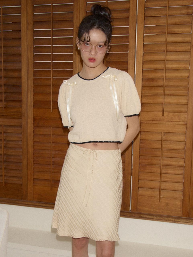 Retro Satin Skirt_ Beige