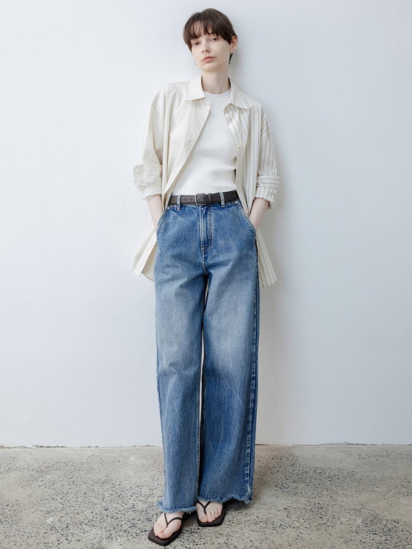 TG_Washed raw edge wide jeans