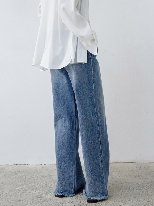 TG_Washed raw edge wide jeans