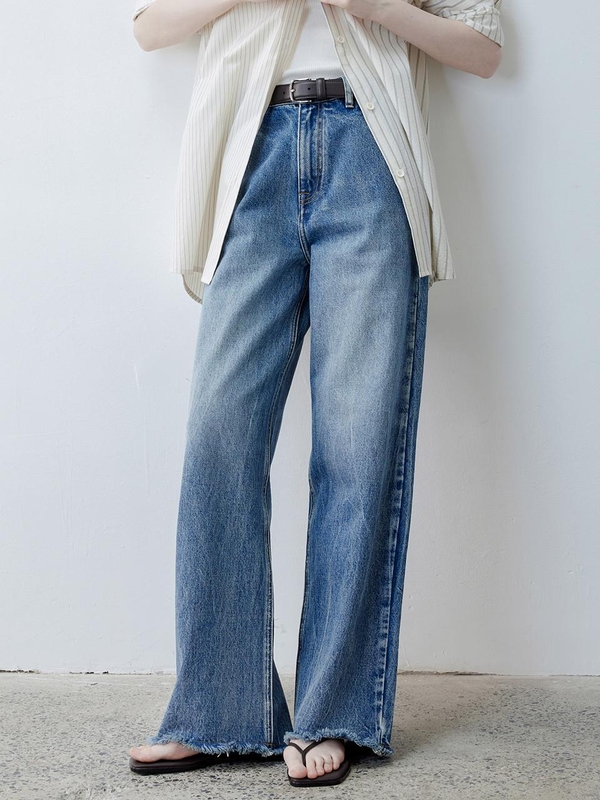 TG_Washed raw edge wide jeans