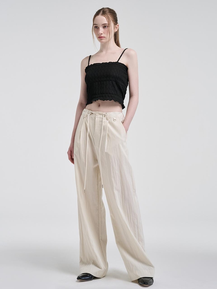 String Pintuck Nylon Pants, Cream