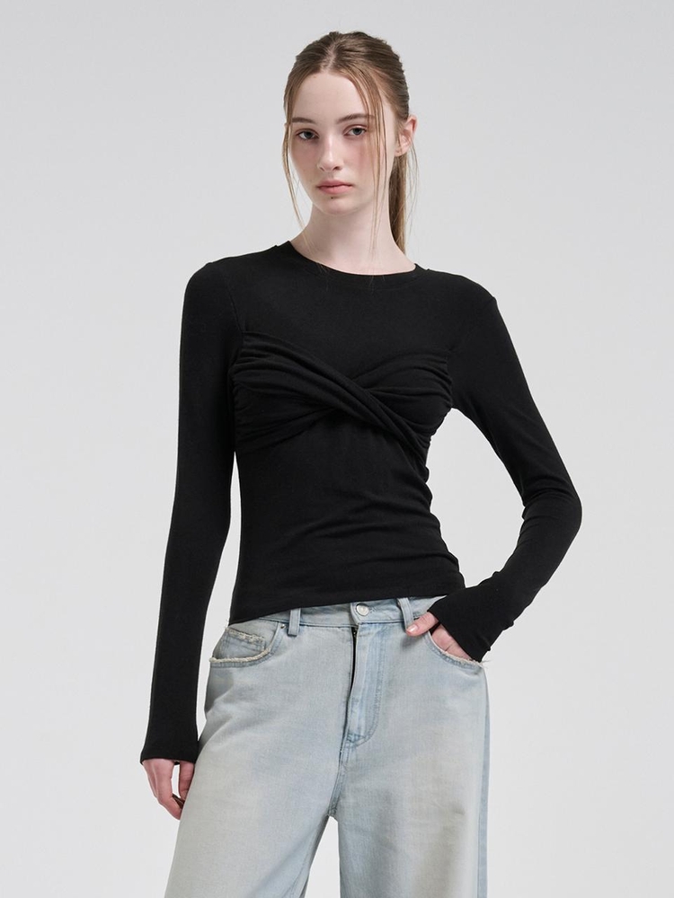 Ribbon Twisted T-Shirt, Black