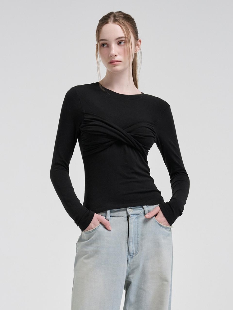 Ribbon Twisted T-Shirt, Black