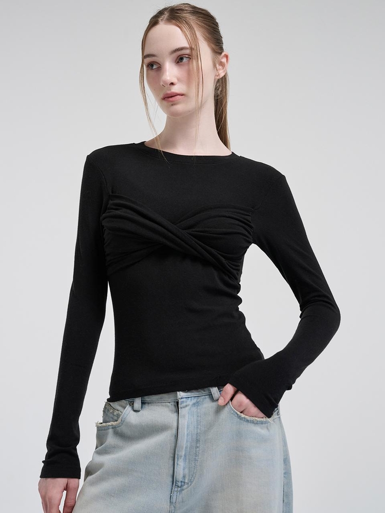 Ribbon Twisted T-Shirt, Black