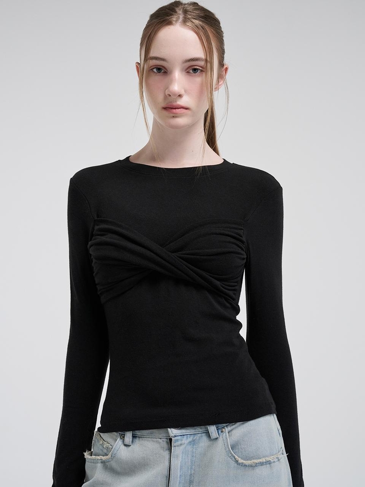 Ribbon Twisted T-Shirt, Black