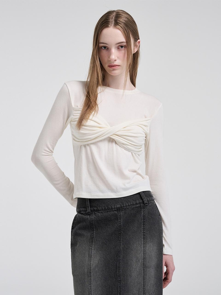 Ribbon Twisted T-Shirt, Cream