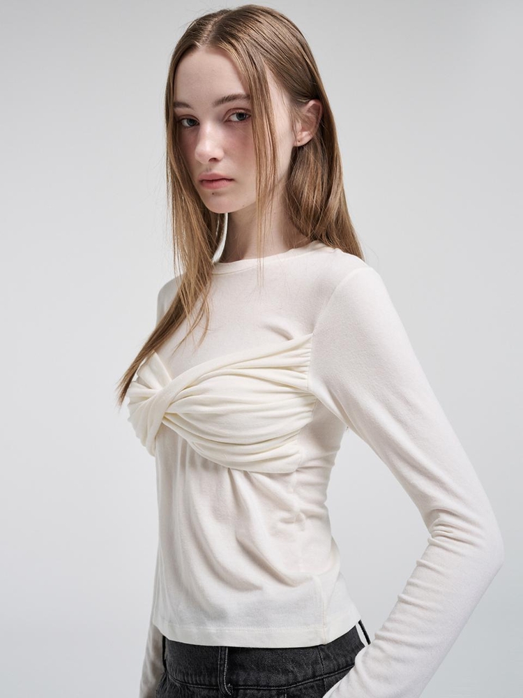 Ribbon Twisted T-Shirt, Cream