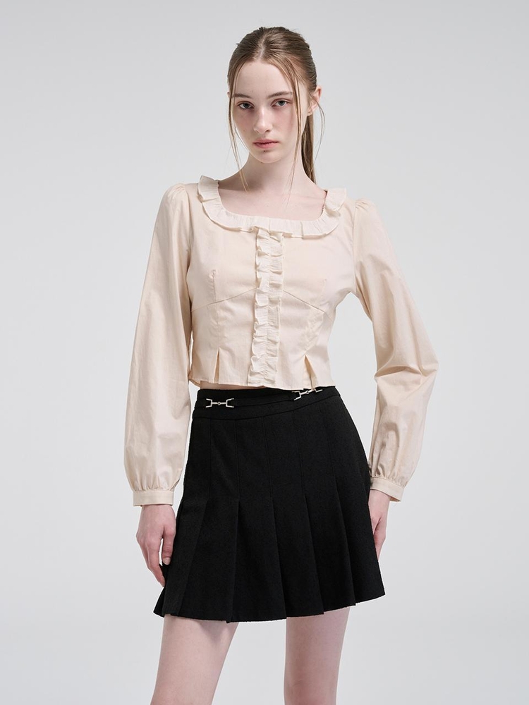 Square Frill Blouse, Light Beige