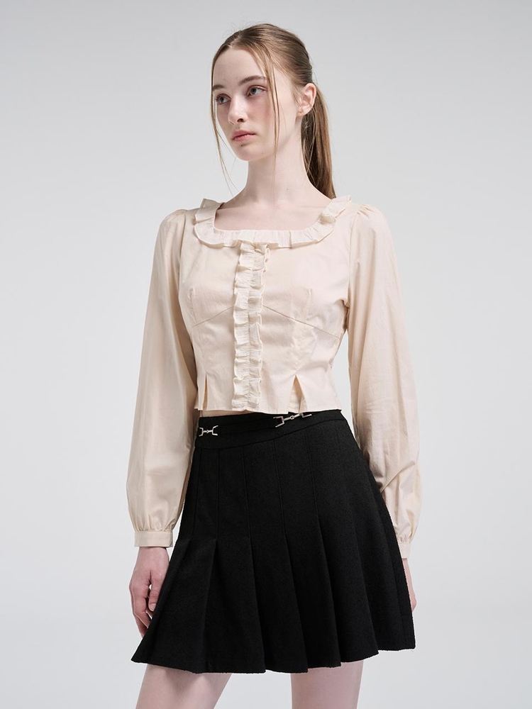 Square Frill Blouse, Light Beige