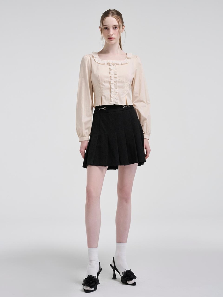 Square Frill Blouse, Light Beige