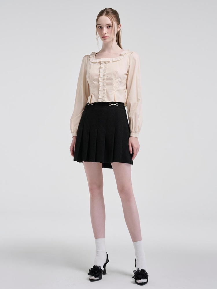 Square Frill Blouse, Light Beige