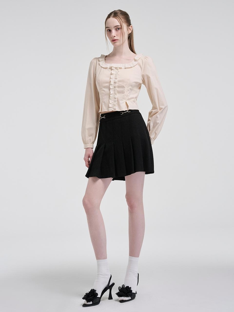 Square Frill Blouse, Light Beige