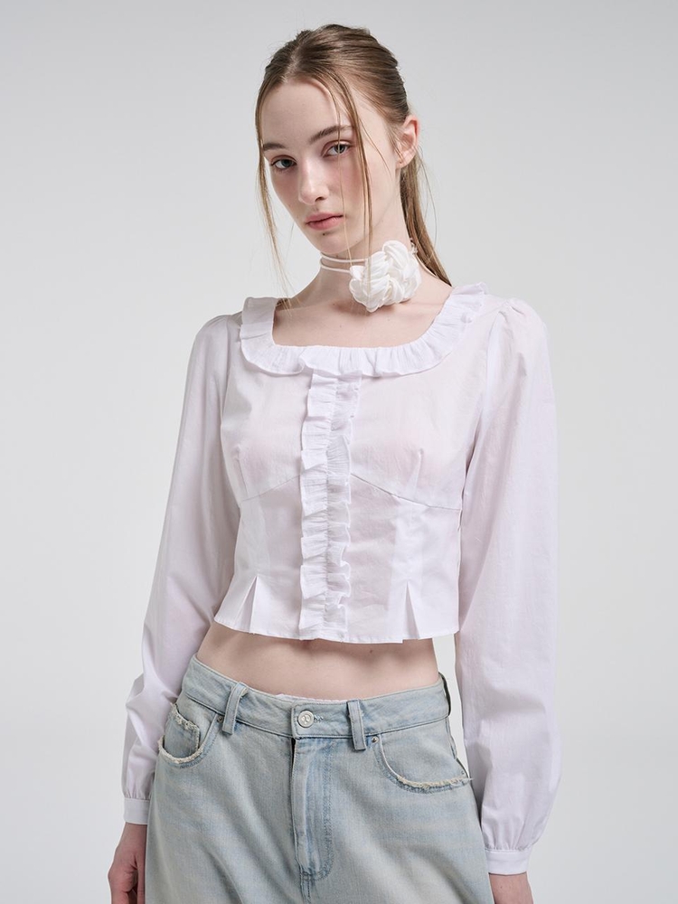 Square Frill Blouse, White