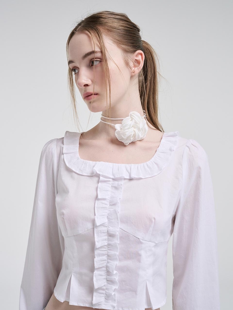 Square Frill Blouse, White