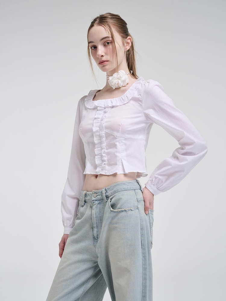 Square Frill Blouse, White