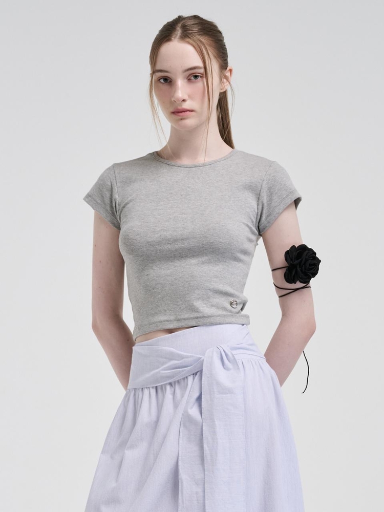 Cap Sleeve T-Shirt, Melange Grey