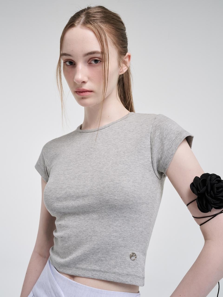 Cap Sleeve T-Shirt, Melange Grey