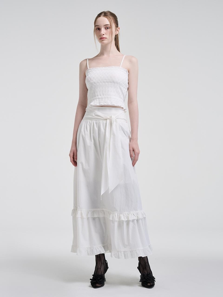 Maxi Frill Ribbon Skirt, White