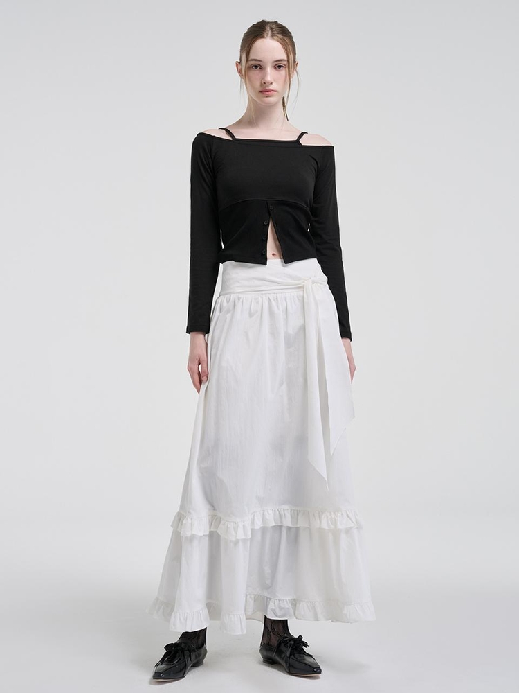 Maxi Frill Ribbon Skirt, White