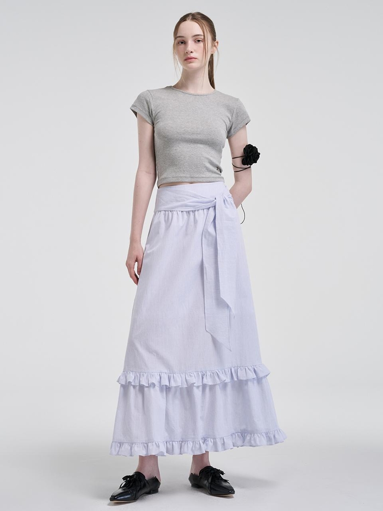 Maxi Frill Ribbon Skirt, Light Blue